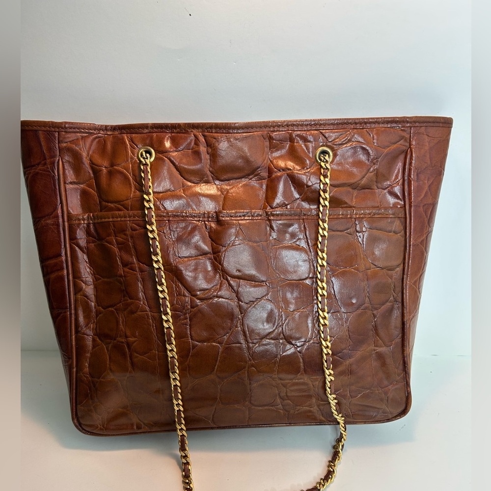 Vintage Genuine Leather by Reem Brown Croc Embossed Leather Tote Bag - Picture 2 of 16